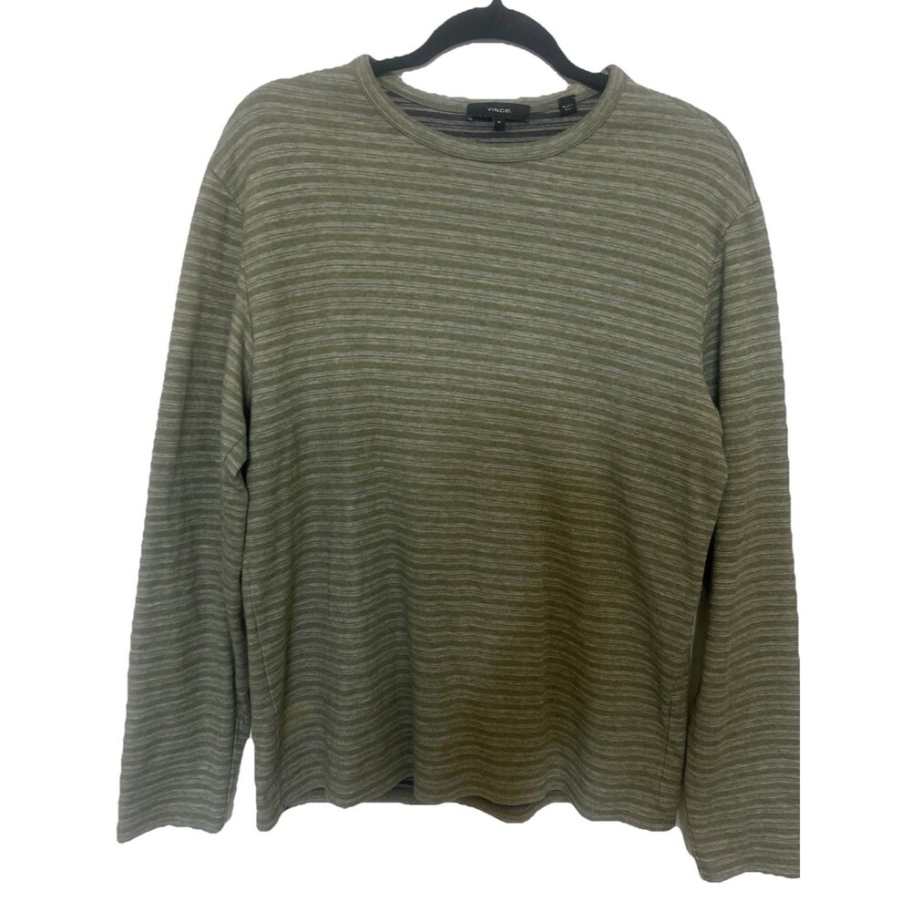 Vince Men's Size M Feeder Stripe Cotton Blend Long Sleeve Crew Neck Casual Shirt